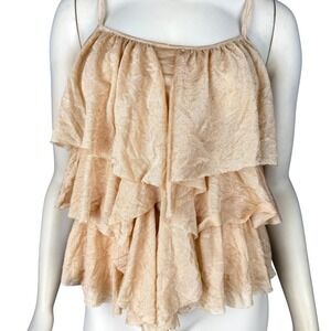 Vintage Y2K Charlotte Russe XS Tiered Ruffle Cami Top Metallic Beige 90s 2000s